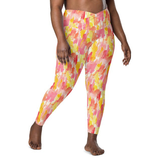 Coral and Yellow Camo Crossover Pocket Leggings