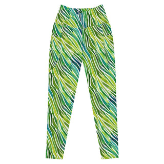 Green Zebra Stripes Crossover Pocket Leggings