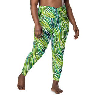 Green Zebra Stripes Crossover Pocket Leggings