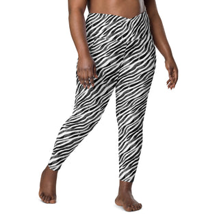 Black & White Zebra Stripes Crossover Pocket Leggings