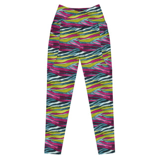 Rainbow Zebra Stripes Crossover Pocket Leggings