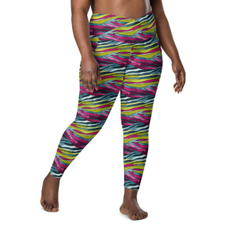 Rainbow Zebra Stripes Crossover Pocket Leggings