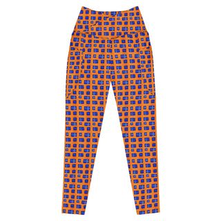 Blue & Orange Pixels Crossover Pocket Leggings