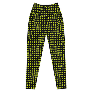 Black and Green Pixels Crossover Pocket Leggings