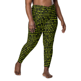 Black and Green Pixels Crossover Pocket Leggings