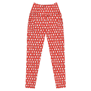 Red Pixels Crossover Pocket Leggings