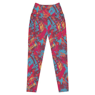 Maroon Graffiti Crossover Pocket Leggings
