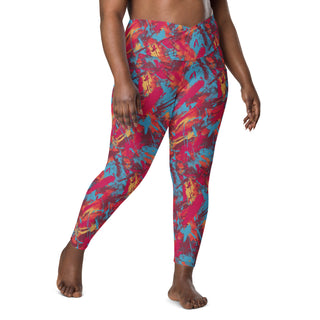Maroon Graffiti Crossover Pocket Leggings