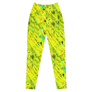 Neon Yellow Graffiti Crossover Pocket Leggings