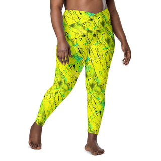 Neon Yellow Graffiti Crossover Pocket Leggings