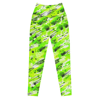 Neon Green Graffiti Crossover Pocket Leggings