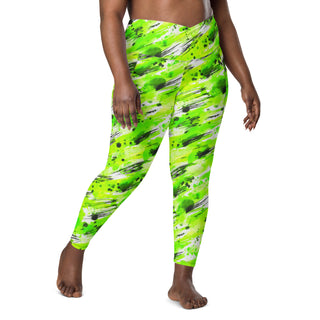 Neon Green Graffiti Crossover Pocket Leggings