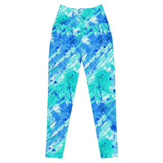Neon Blue Graffiti Crossover Pocket Leggings