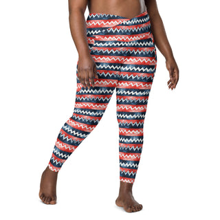 Red & Blue Zigzags Crossover Pocket Leggings