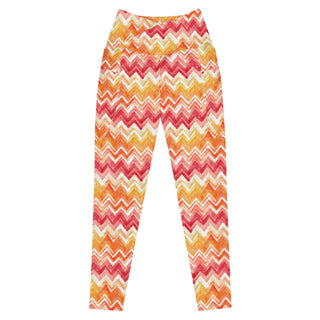 Yellow & Orange Zigzags Crossover Pocket Leggings