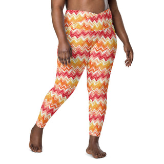 Yellow & Orange Zigzags Crossover Pocket Leggings