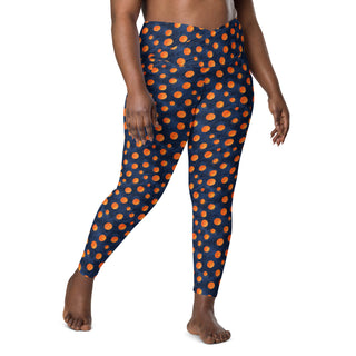Navy & Orange Dots Crossover Pocket Leggings