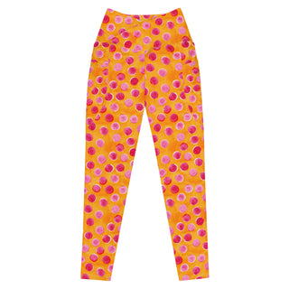 Orange & Pink Dots Crossover Pocket Leggings