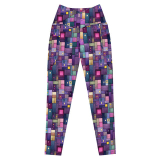 Purple Squares Crossover Pocket Leggings