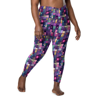 Purple Squares Crossover Pocket Leggings