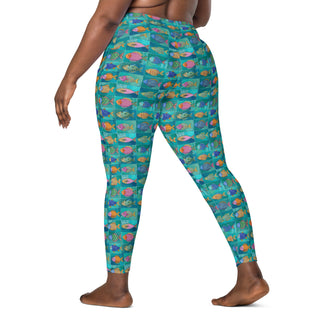 Turquoise Fish Crossover Pocket Leggings