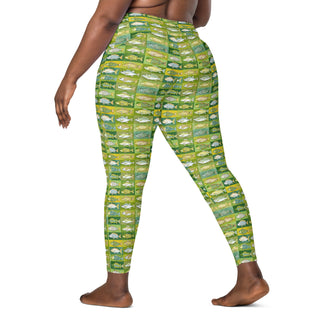 Bright Green Fish Crossover Pocket Leggings