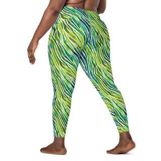 Green Zebra Stripes Crossover Pocket Leggings