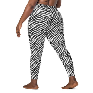 Black & White Zebra Stripes Crossover Pocket Leggings