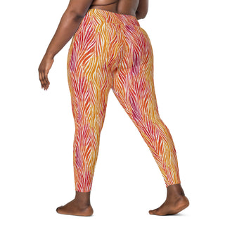 Coral and Yellow Zebra Stripes Crossover Pocket Leggings