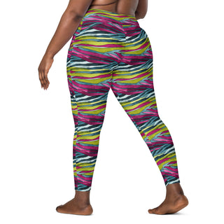Rainbow Zebra Stripes Crossover Pocket Leggings