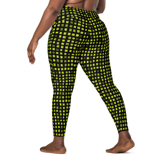 Black and Green Pixels Crossover Pocket Leggings