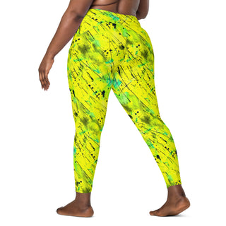 Neon Yellow Graffiti Crossover Pocket Leggings