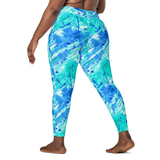 Neon Blue Graffiti Crossover Pocket Leggings