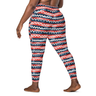 Red & Blue Zigzags Crossover Pocket Leggings