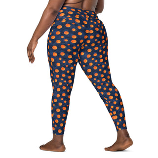 Navy & Orange Dots Crossover Pocket Leggings