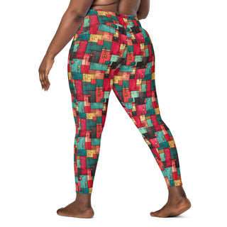 Red & Turquoise Squares Crossover Pocket Leggings