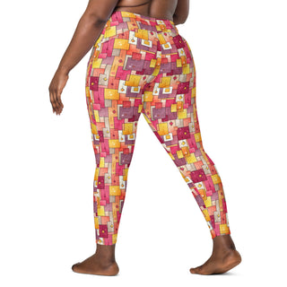 Pink & Yellow Squares Crossover Pocket Leggings