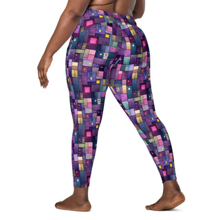 Purple Squares Crossover Pocket Leggings