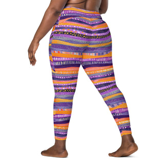 Purple & Orange Stripes Crossover Pocket Leggings