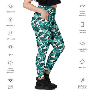 Teal Camo Crossover Picket Leggings