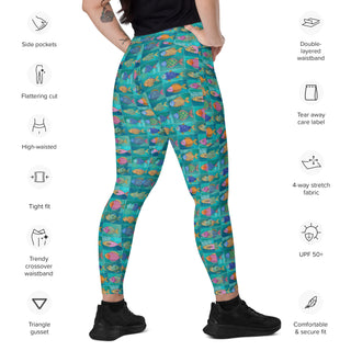 Turquoise Fish Crossover Pocket Leggings