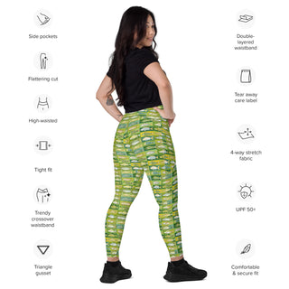 Bright Green Fish Crossover Pocket Leggings