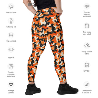 Black & Orange Camo Crossover Pocket Leggings