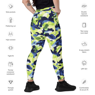 Navy & Green Camo Crossover Pocket Leggings