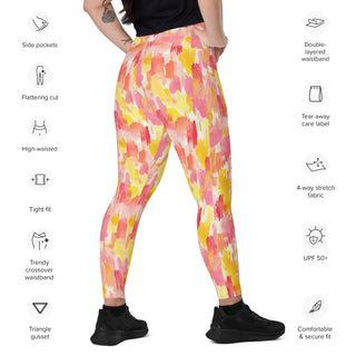 Coral and Yellow Camo Crossover Pocket Leggings