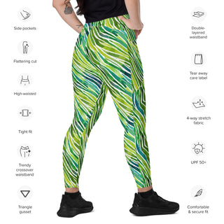 Green Zebra Stripes Crossover Pocket Leggings