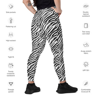 Black & White Zebra Stripes Crossover Pocket Leggings
