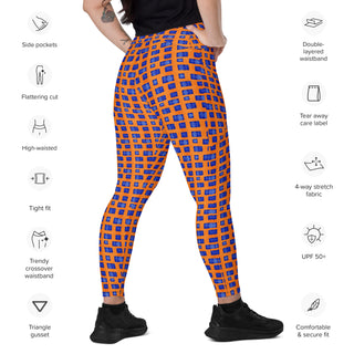 Blue & Orange Pixels Crossover Pocket Leggings