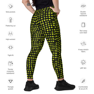 Black and Green Pixels Crossover Pocket Leggings