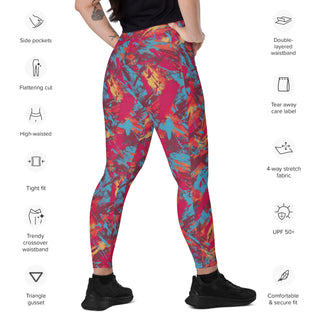 Maroon Graffiti Crossover Pocket Leggings